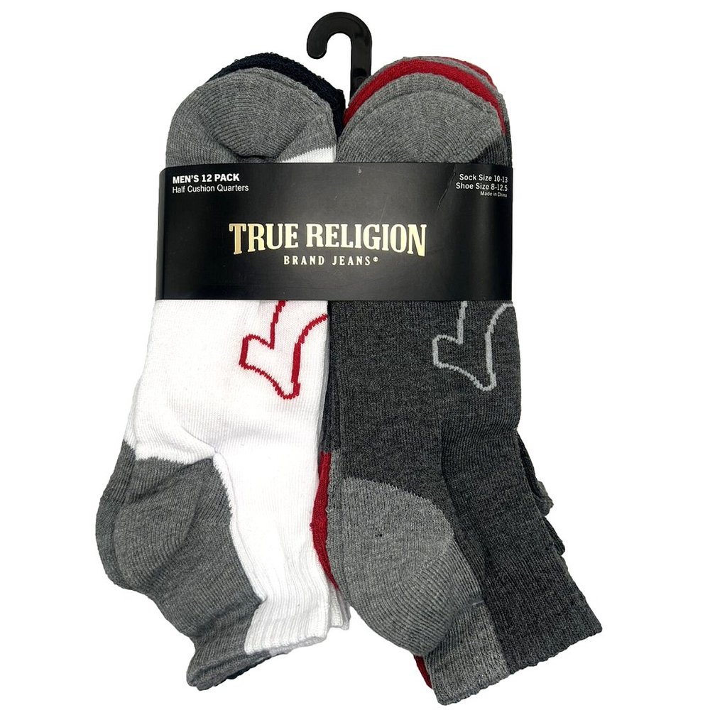 True Religion Men’s 12 Pack Half Cushion Quarter Socks Size 10-13 Multicolor NWT